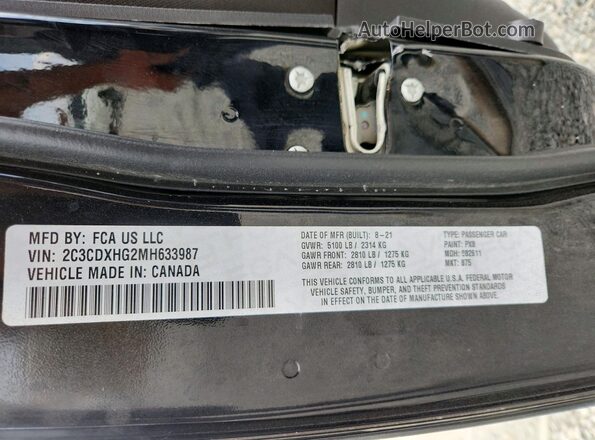 2C3CDXHG2MH633987 2021 DODGE CHARGER Black Widok naklejki z numerem VIN