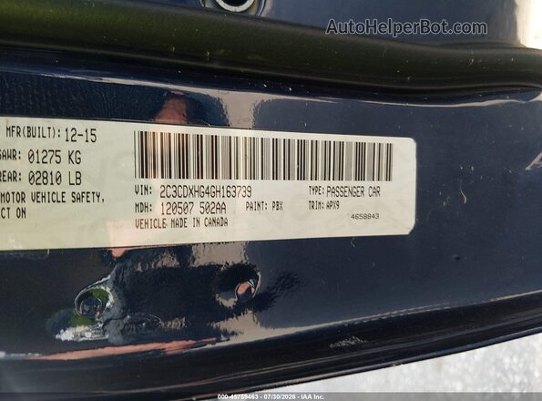2C3CDXHG4GH163739 2016 DODGE CHARGER Blue Widok komory silnika