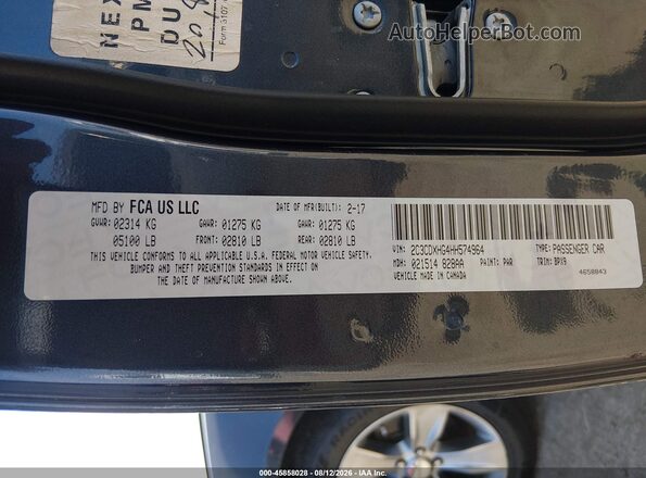 2C3CDXHG4HH574964 2017 DODGE CHARGER Black Вид підкапотного простору