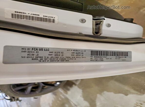 2C3CDXHG4KH747017 2019 DODGE CHARGER White Widok naklejki z numerem VIN