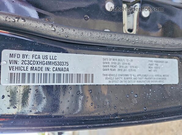 2C3CDXHG4MH530375 2021 DODGE CHARGER Black VIN sticker view