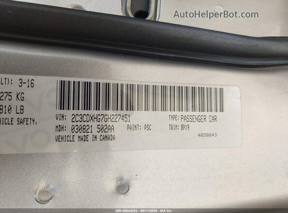 2C3CDXHG7GH227451 2016 DODGE CHARGER Silver Вид підкапотного простору