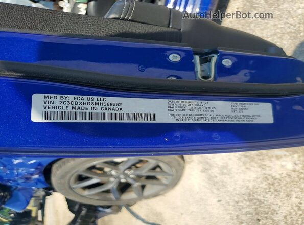 2C3CDXHG8MH569552 2021 DODGE CHARGER Blue ძრავის განყოფილების ხედი
