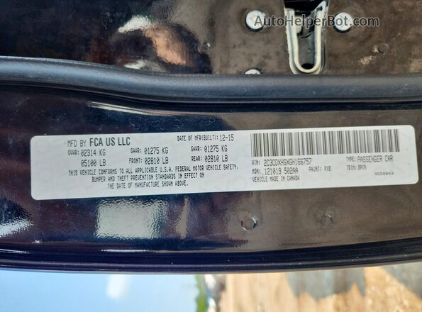 2C3CDXHGXGH166757 2016 DODGE CHARGER Black Вид наклейки з VIN-кодом