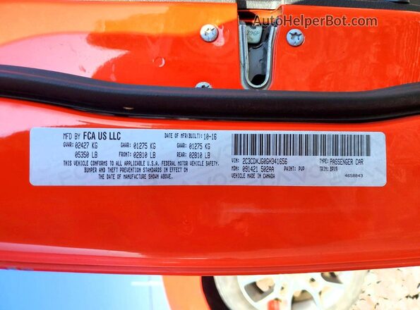 2C3CDXJG0GH341656 2016 DODGE CHARGER Orange Vista de la etiqueta del VIN