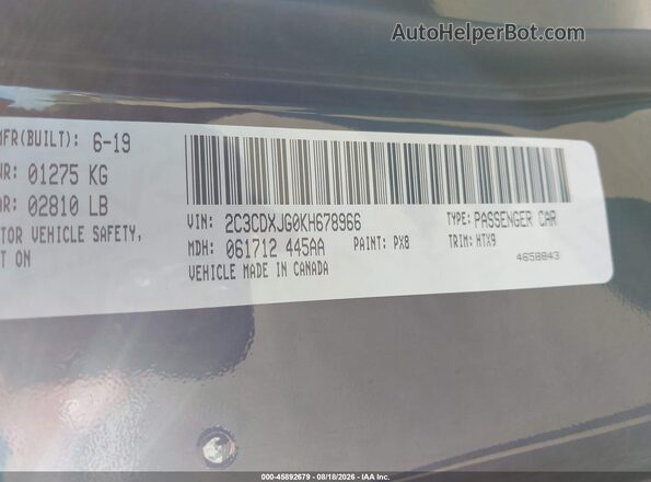 2C3CDXJG0KH678966 2019 DODGE CHARGER Black Вид підкапотного простору