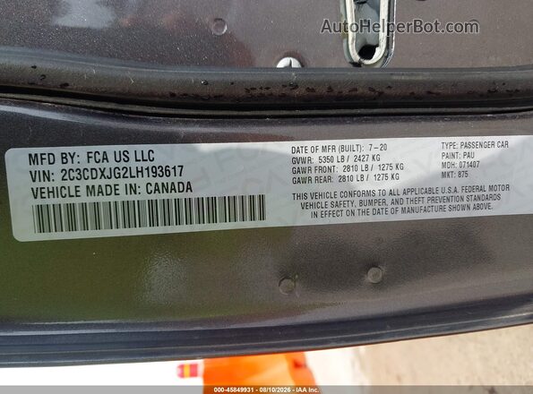 2C3CDXJG2LH193617 2020 DODGE CHARGER Gray Engine compartment view