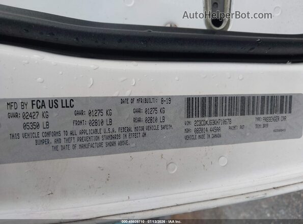 2C3CDXJG3KH710678 2019 DODGE CHARGER White Вид підкапотного простору