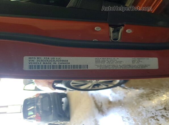 2C3CDXJG3LH249838 2020 DODGE CHARGER Orange VIN კოდის სტიკერის ხედი