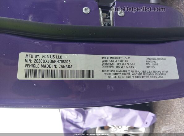 2C3CDXJG6PH708026 2023 DODGE CHARGER Purple Widok komory silnika