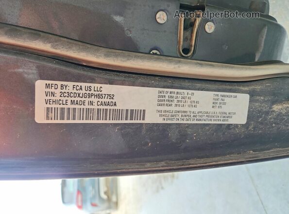 2C3CDXJG9PH657752 2023 DODGE CHARGER Gray VIN კოდის სტიკერის ხედი