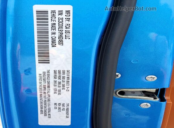 2C3CDXL91PH624937 2023 DODGE CHARGER Blue Вид наклейки з VIN-кодом