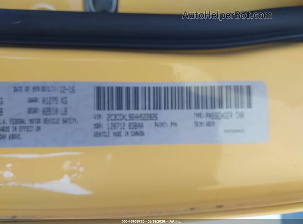 2C3CDXL96HH522826 2017 DODGE CHARGER Yellow ძრავის განყოფილების ხედი