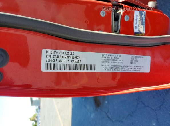 2C3CDXL9XPH679371 2023 DODGE CHARGER Red VIN sticker view