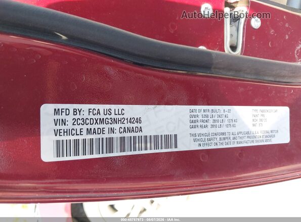 2C3CDXMG3NH214246 2022 DODGE CHARGER Red Widok komory silnika