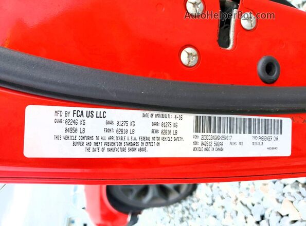 2C3CDZAG0GH250317 2016 DODGE CHALLENGER Red VIN կոդի պիտակի տեսք