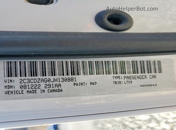 2C3CDZAG0JH130881 2018 DODGE CHALLENGER White VIN კოდის სტიკერის ხედი