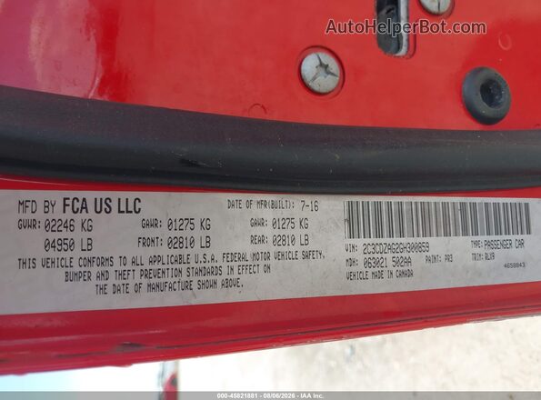2C3CDZAG2GH300859 2016 DODGE CHALLENGER Red Engine compartment view