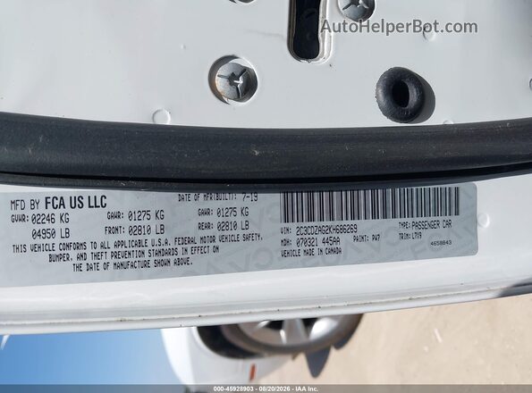 2C3CDZAG2KH686269 2019 DODGE CHALLENGER White Engine compartment view