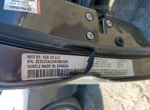 2C3CDZAG3MH567889 2021 DODGE CHALLENGER Gray Vista del compartimento del motor