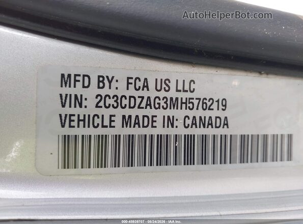 2C3CDZAG3MH576219 2021 DODGE CHALLENGER Silver ძრავის განყოფილების ხედი