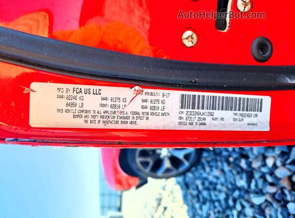 2C3CDZAG4JH112562 2018 DODGE CHALLENGER Red Vista de la etiqueta del VIN