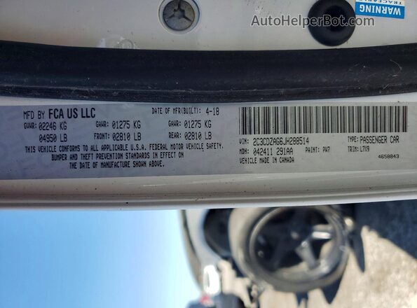 2C3CDZAG6JH288514 2018 DODGE CHALLENGER White Engine compartment view