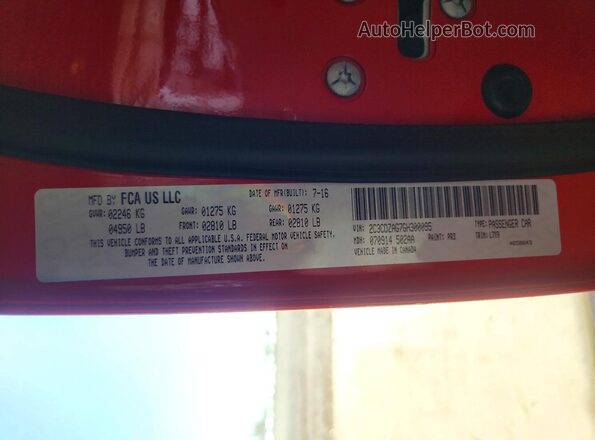 2C3CDZAG7GH300095 2016 DODGE CHALLENGER Red Vista del compartimento del motor