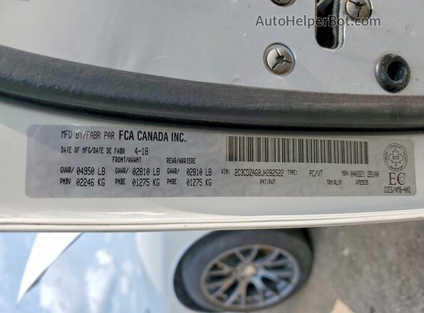 2C3CDZAG8JH282522 2018 DODGE CHALLENGER White VIN sticker view