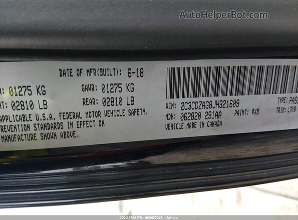2C3CDZAG8JH321609 2018 DODGE CHALLENGER Black ძრავის განყოფილების ხედი
