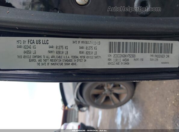 2C3CDZAG8KH752369 2019 DODGE CHALLENGER Black Widok komory silnika