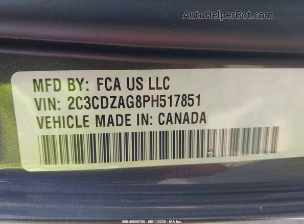2C3CDZAG8PH517851 2023 DODGE CHALLENGER Серый Вид подкапотного пространства