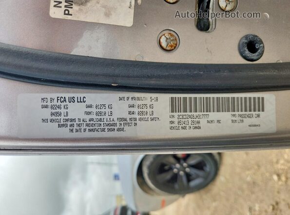 2C3CDZAG9JH317777 2018 DODGE CHALLENGER Silver ძრავის განყოფილების ხედი