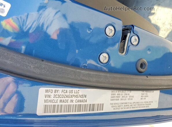 2C3CDZAGXPH574374 2023 DODGE CHALLENGER Blue Engine compartment view