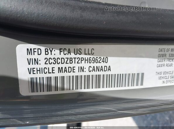 2C3CDZBT2PH696240 2023 DODGE CHALLENGER Серый Вид подкапотного пространства