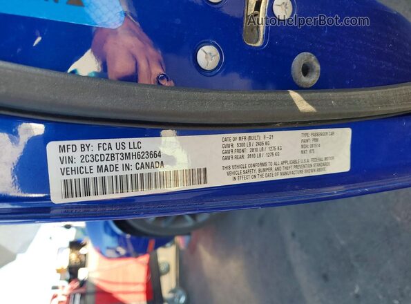 2C3CDZBT3MH623664 2021 DODGE CHALLENGER Синий Вид подкапотного пространства