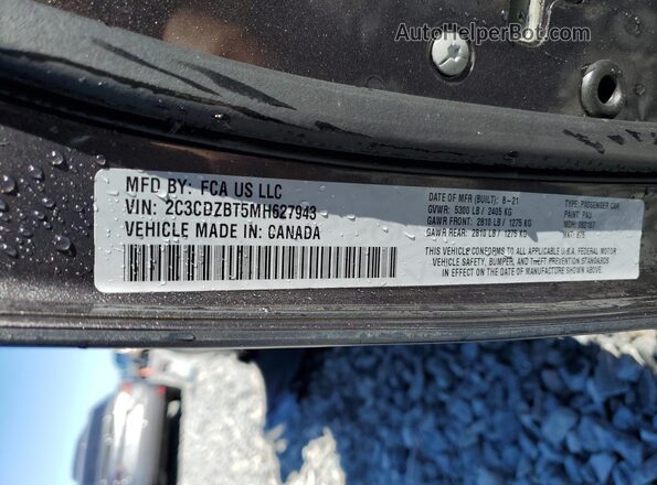 2C3CDZBT5MH627943 2021 DODGE CHALLENGER Charcoal VIN կոդի պիտակի տեսք