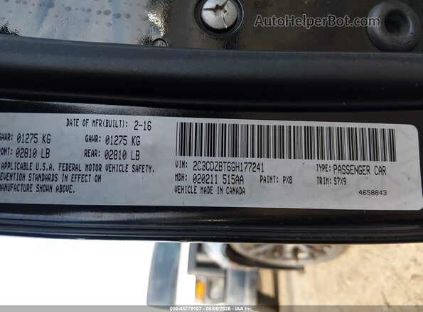 2C3CDZBT6GH177241 2016 DODGE CHALLENGER Black Vista del compartimento del motor