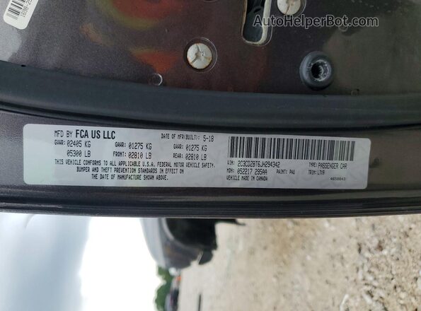 2C3CDZBT6JH294342 2018 DODGE CHALLENGER Серый Вид наклейки с VIN-кодом
