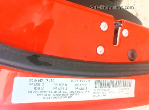 2C3CDZBT7KH621364 2019 DODGE CHALLENGER Orange Widok komory silnika