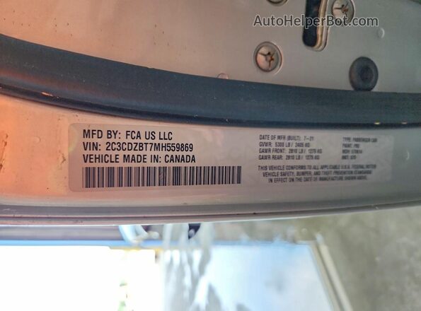 2C3CDZBT7MH559869 2021 DODGE CHALLENGER Silver Вид наклейки з VIN-кодом