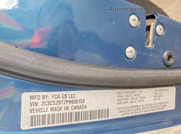 2C3CDZBT7PH606158 2023 DODGE CHALLENGER Blue Շարժիչի բաժամունքի տեսք