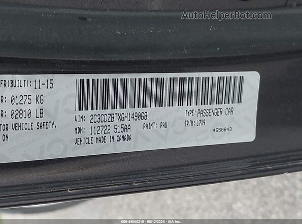 2C3CDZBTXGH149068 2016 DODGE CHALLENGER Gray Widok komory silnika