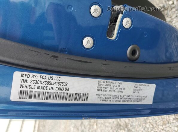 2C3CDZC95LH187532 2020 DODGE CHALLENGER Blue Engine compartment view