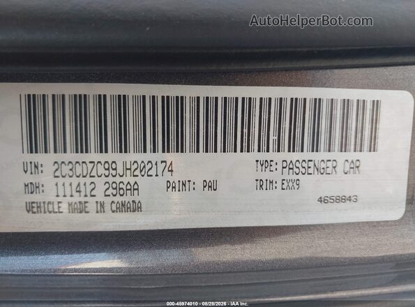 2C3CDZC99JH202174 2018 DODGE CHALLENGER Gray ძრავის განყოფილების ხედი