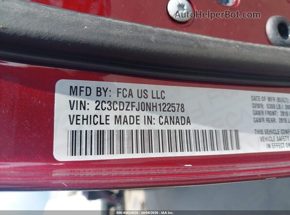 2C3CDZFJ0NH122578 2022 DODGE CHALLENGER Maroon Engine compartment view