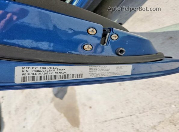 2C3CDZFJ2NH137387 2022 DODGE CHALLENGER Синий Вид наклейки с VIN-кодом