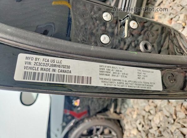 2C3CDZFJ6MH670230 2021 DODGE CHALLENGER Черный Вид наклейки с VIN-кодом