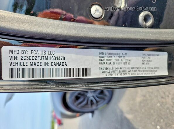 2C3CDZFJ7MH631470 2021 DODGE CHALLENGER Черный Вид подкапотного пространства