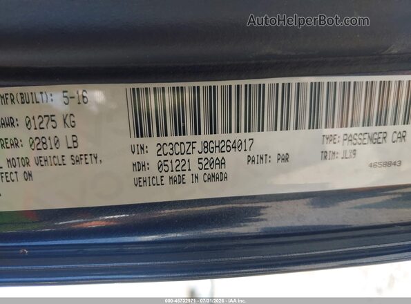 2C3CDZFJ8GH264017 2016 DODGE CHALLENGER Gray Շարժիչի բաժամունքի տեսք